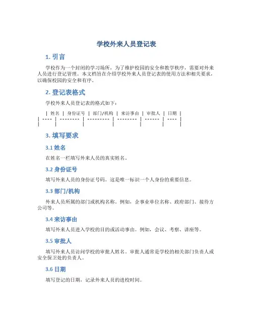 学校外来人员登记表