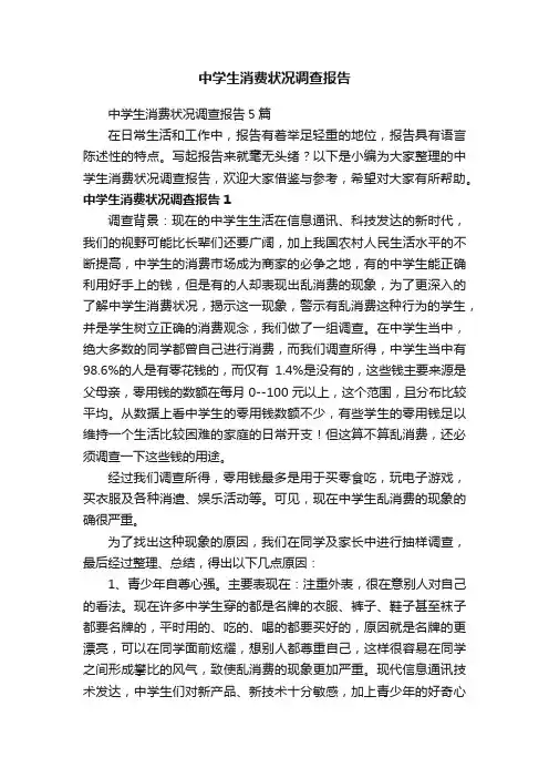 中学生消费状况调查报告5篇