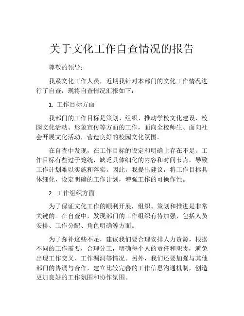 关于文化工作自查情况的报告