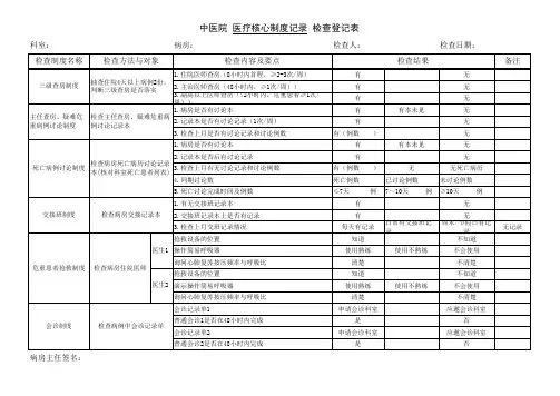 中医院 医疗核心制度记录 检查登记表