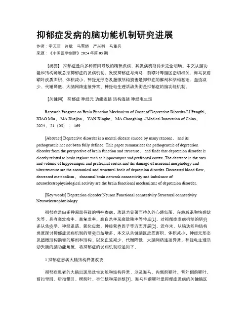 抑郁症发病的脑功能机制研究进展