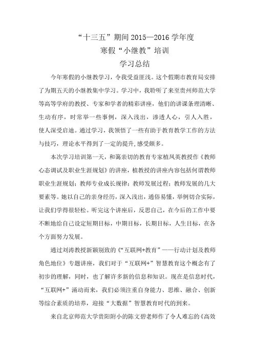 2016寒假小继教总结