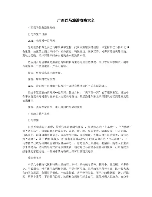 广西巴马旅游攻略大全