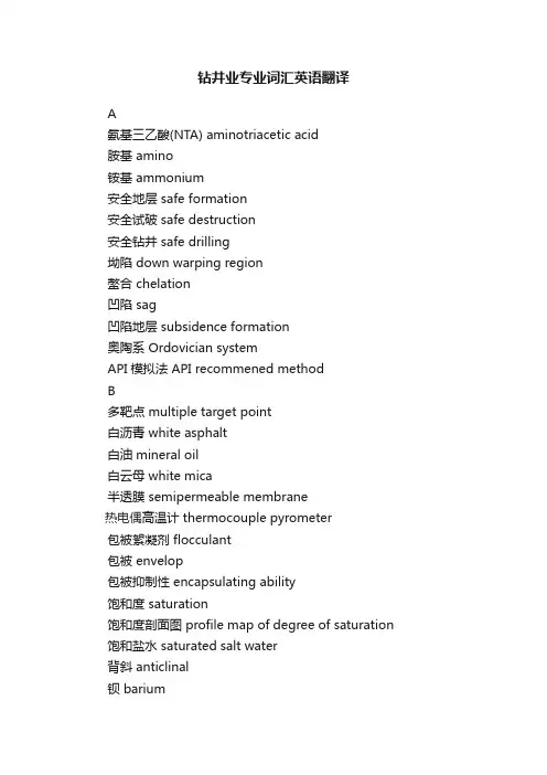 钻井业专业词汇英语翻译