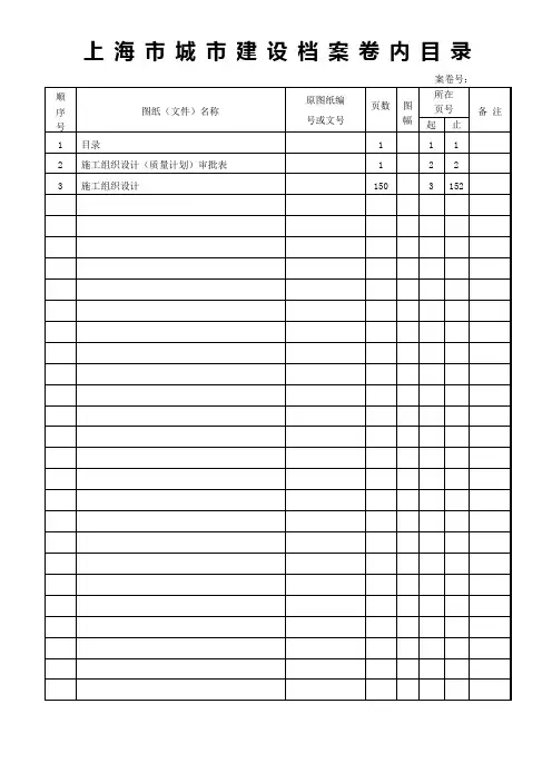上海市城市建设档案卷内目录(最新)