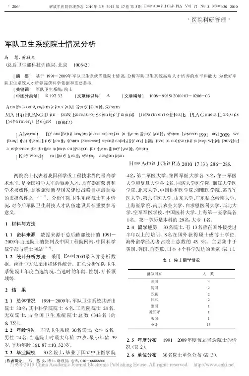 军队卫生系统院士情况分析_马慧