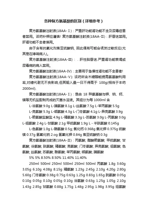 各种复方氨基酸的区别（详细参考）