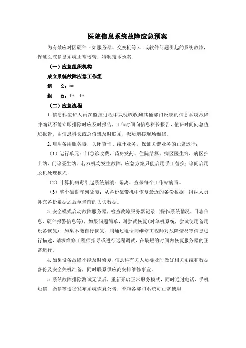 医院信息系统故障应急预案