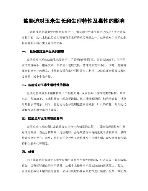 盐胁迫对玉米生长和生理特性及毒性的影响