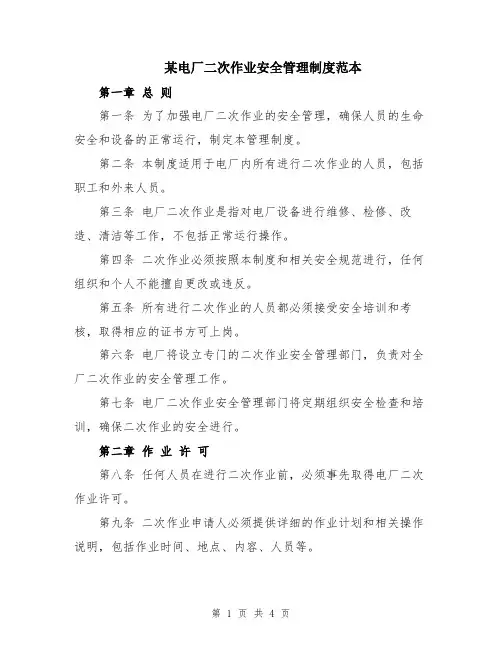 某电厂二次作业安全管理制度范本