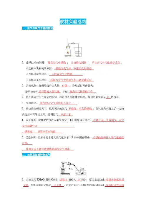 中考化学教材实验总结：空气中氧气含量的测定