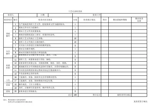 生产线工艺记录检查表