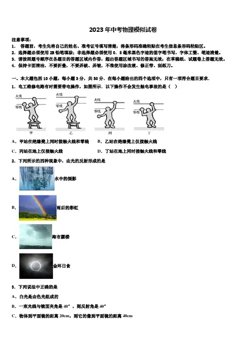 2022-2023学年上海市静安区、青浦区重点达标名校中考物理仿真试卷含解析