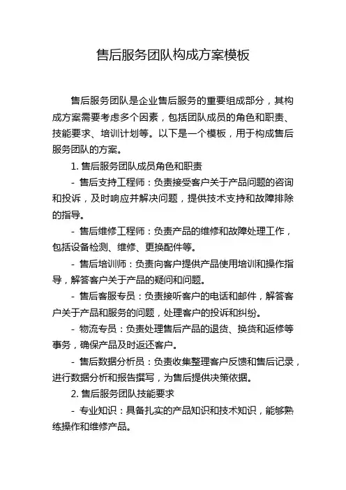 售后服务团队构成方案模板