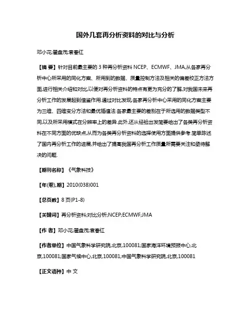 国外几套再分析资料的对比与分析