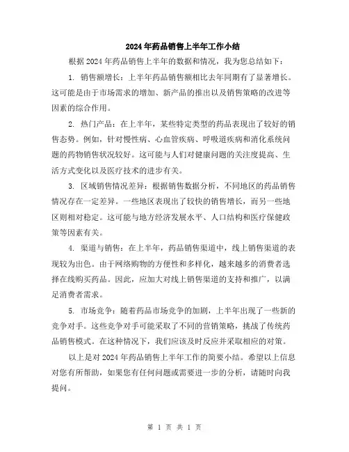 2024年药品销售上半年工作小结