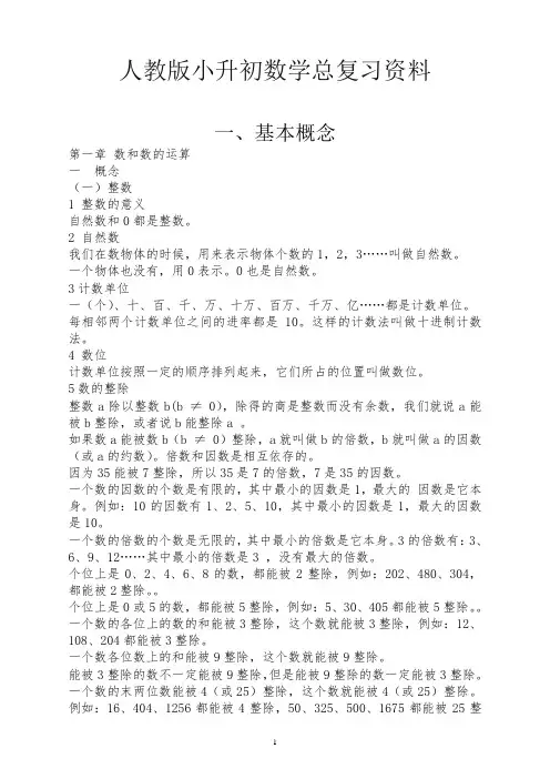 人教版小升初数学总复习资料 53页精编(精品)