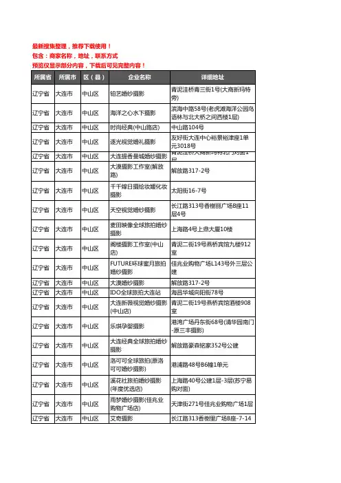 新版辽宁省大连市中山区婚纱摄影企业公司商家户名录单联系方式地址大全43家