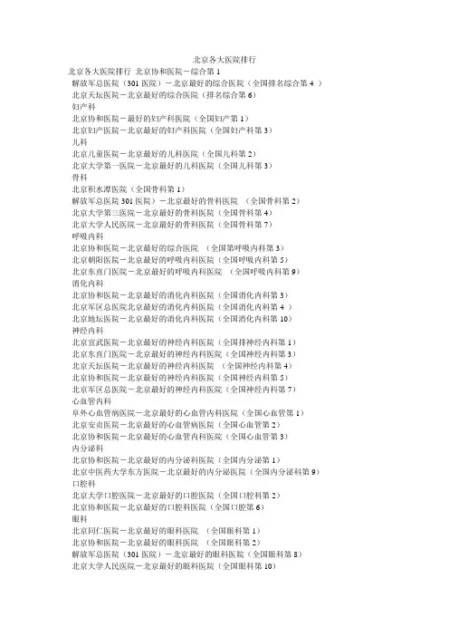 北京各大医院排行