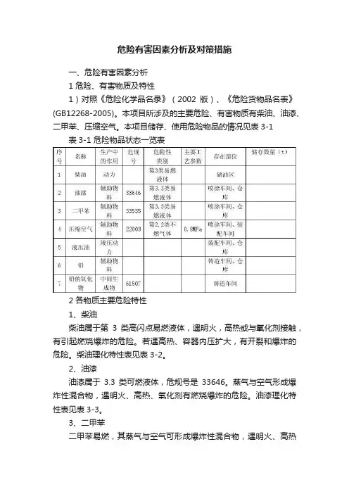 危险有害因素分析及对策措施
