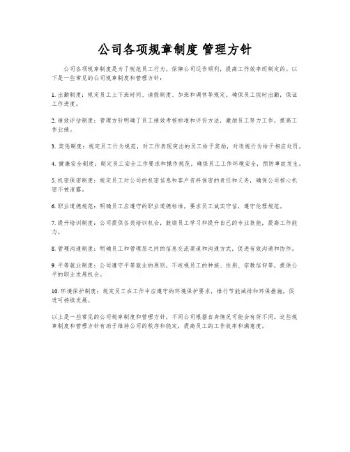 公司各项规章制度 管理方针