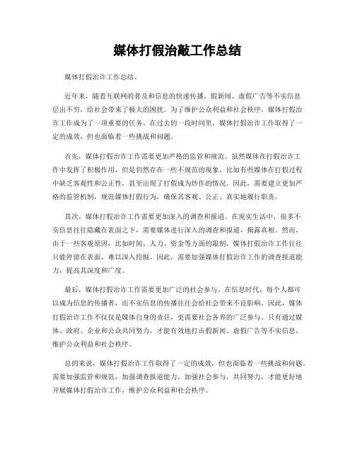 媒体打假治敲工作总结