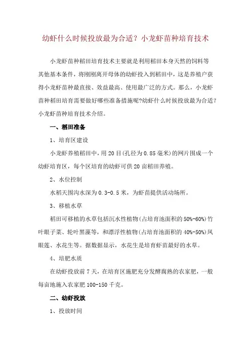 幼虾什么时候投放最为合适？小龙虾苗种培育技术