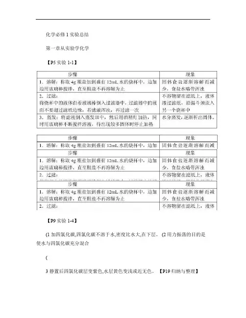 高中化学必修1实验总结