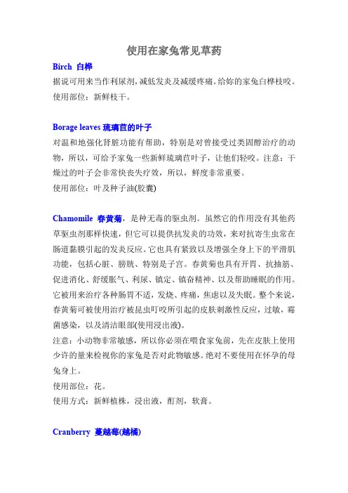使用在家兔常见草药