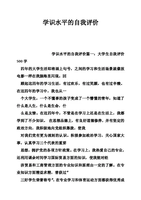 学识水平的自我评价
