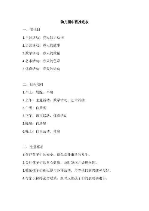 幼儿园中班推进表