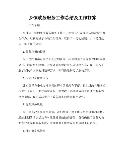乡镇政务服务工作总结及工作打算