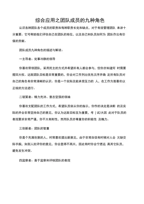 综合应用之团队成员的九种角色