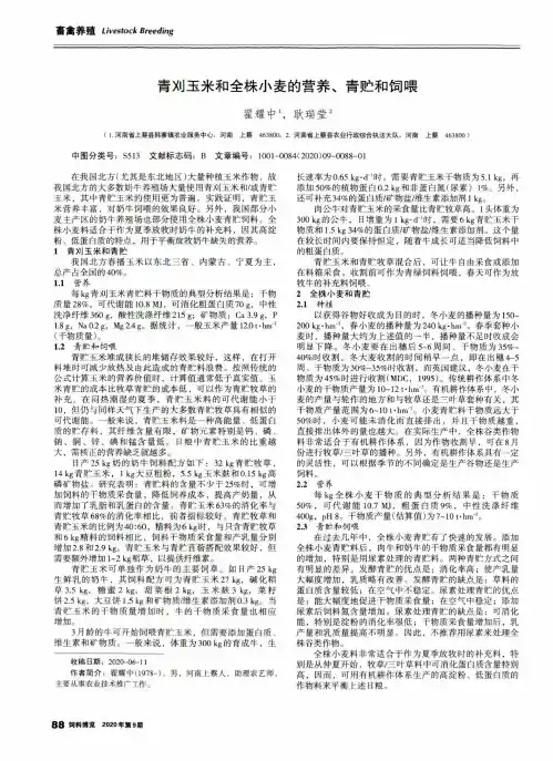青刈玉米和全株小麦的营养、青贮和饲喂
