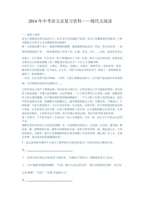 2014年中考语文总复习资料