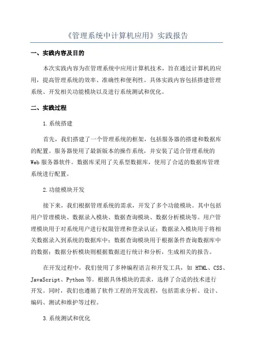 《管理系统中计算机应用》实践报告