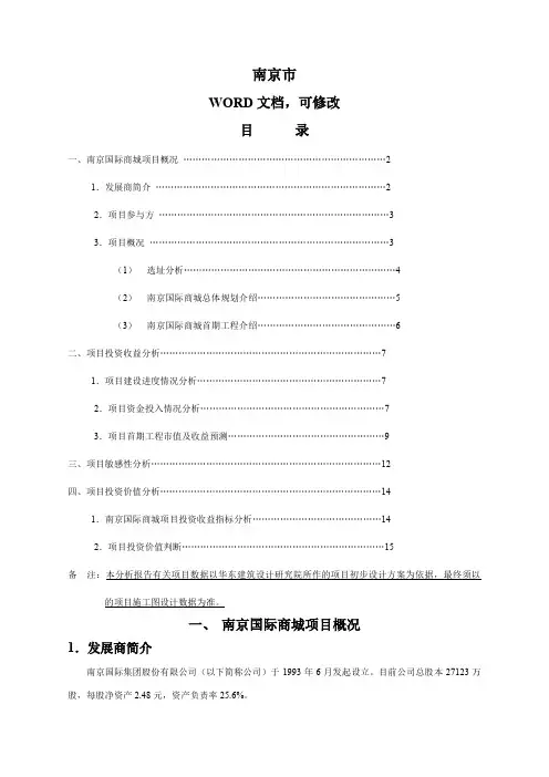 房地产南京国际商城项目投资价值分析报告范本文档