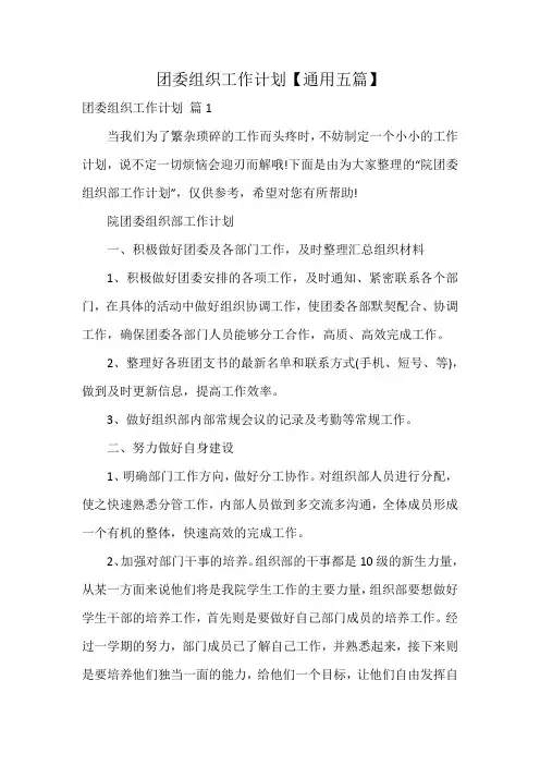 团委组织工作计划【通用五篇】