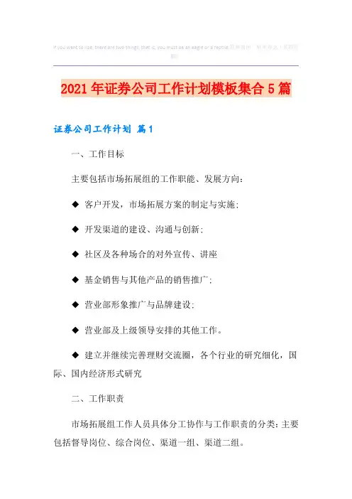 2021年证券公司工作计划模板集合5篇