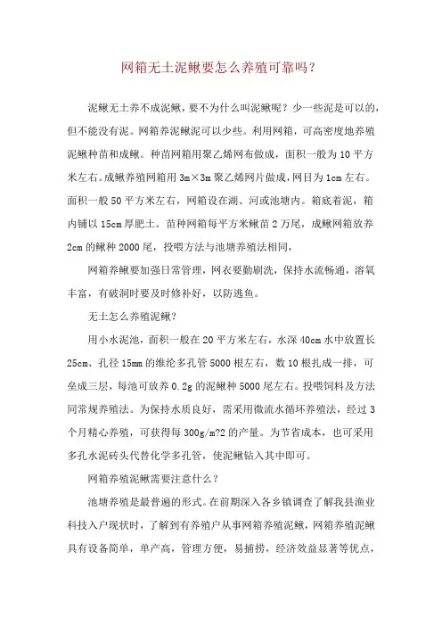 网箱无土泥鳅要怎么养殖可靠吗？