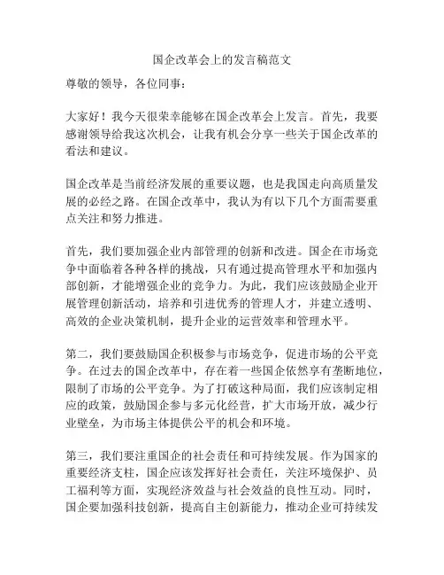 国企改革会上的发言稿范文