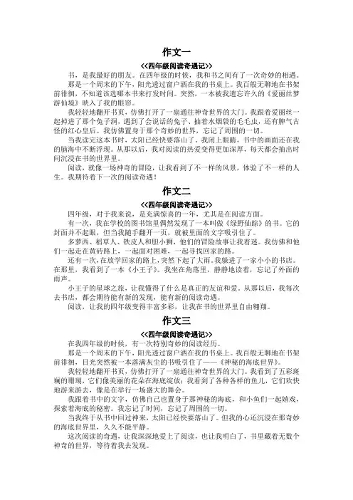 四年级阅读奇遇记作文400字三年级手写