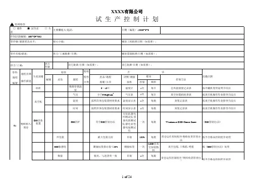 CP 贴片厂控制计划范本