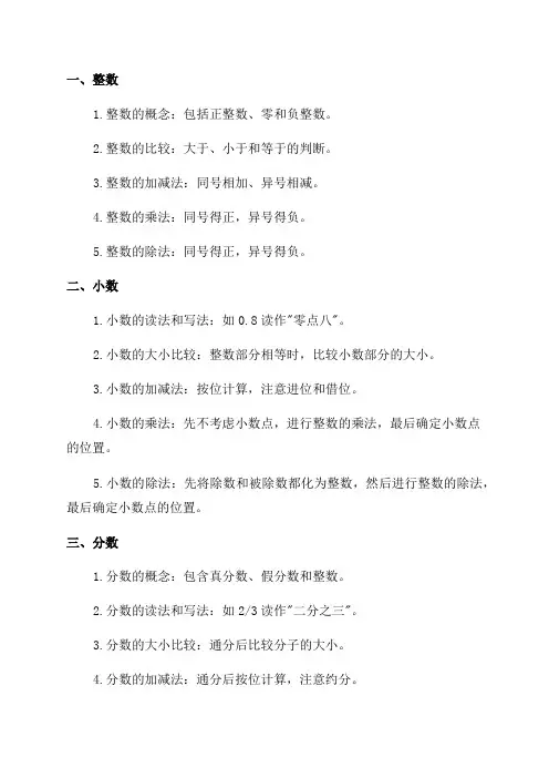 小学六年级数学知识点归纳整理
