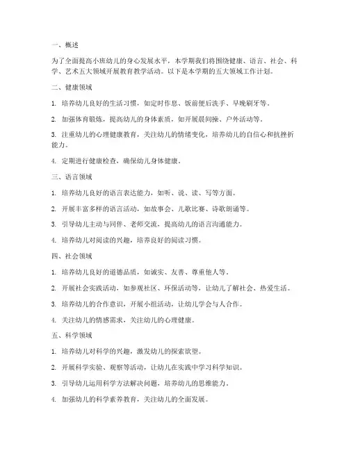小班教师五大领域工作计划