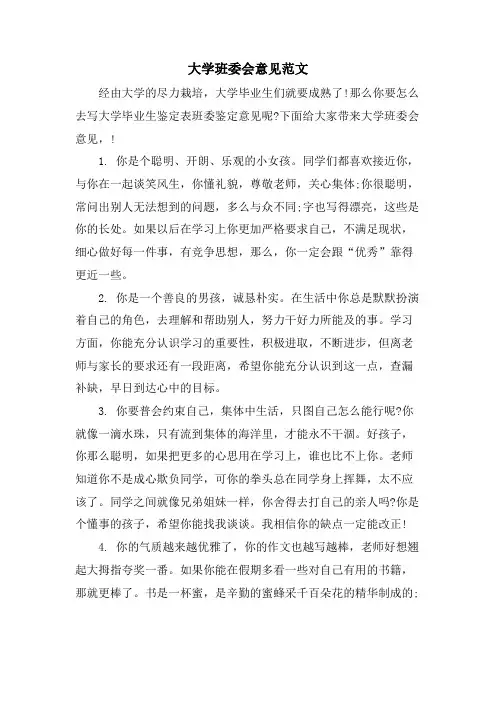 大学班委会意见范文