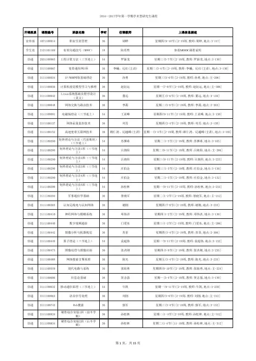 北京邮电大学2016-2017学年第一学期学术型研究生课程表