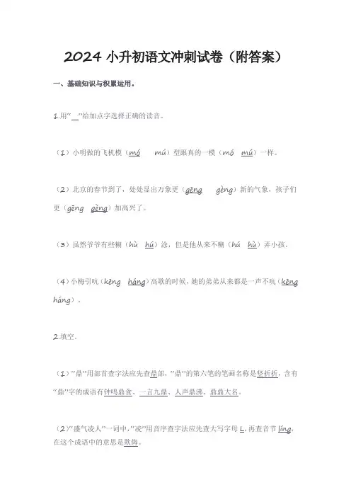 2024小升初语文冲刺试卷(附答案)