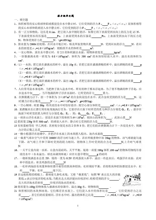 浮力经典练习题(填空选择)