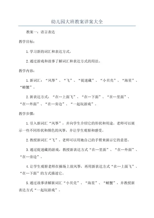 幼儿园大班教案详案大全